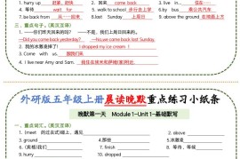 五上外研版英语晨读晚默重点练习小纸条20页