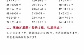 二年级下册数学每日一练（口算+思维应用题20套）20页-高清无水印完整版本