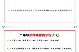 二年级下册数学思维题周训练小纸条-高清无水印完整版本